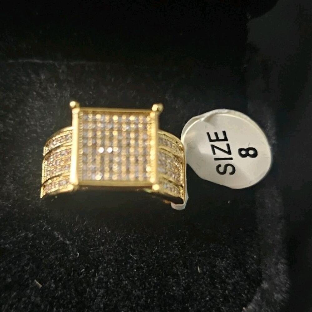 Gold-Plated Men's Ring SIZE 8 Square Cluster White CZ Stones 11.2mm